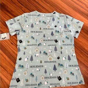 Holidays Sage Graphic Scrubs - Holiday Print medium